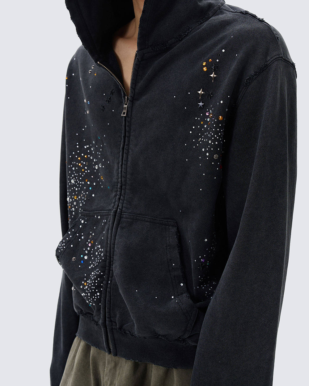 Washed Rhinestone Boxy Hoodie