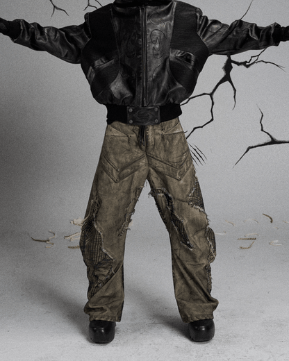 Tactical Textured Wide-Leg Cargo Pants
