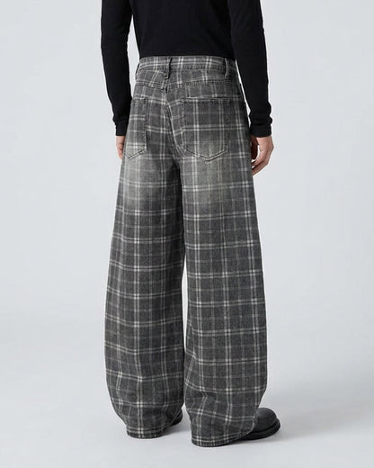 Retro Plaid Wide-Leg Casual Pants