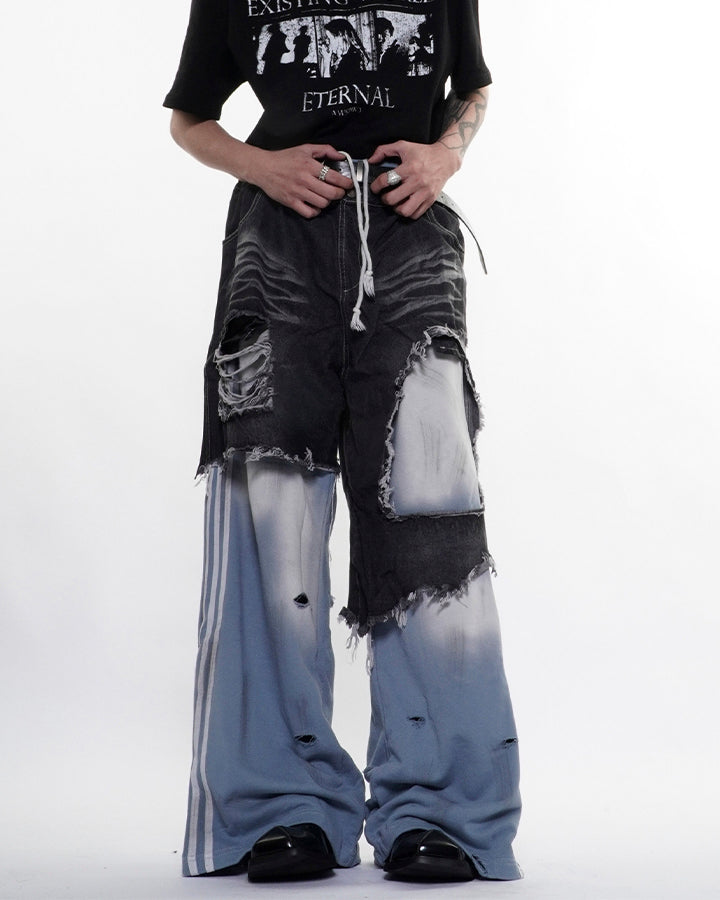 Faux Two-Piece Distressed Casual Pants
