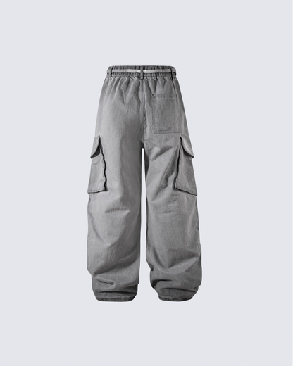 Washed Grey Multi-Pocket Cargo Pants