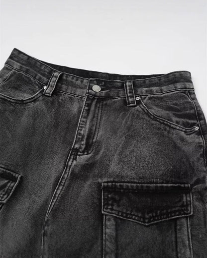 Retro Washed Cargo Denim Pants