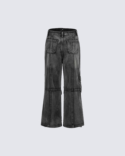Retro Washed Cargo Denim Pants