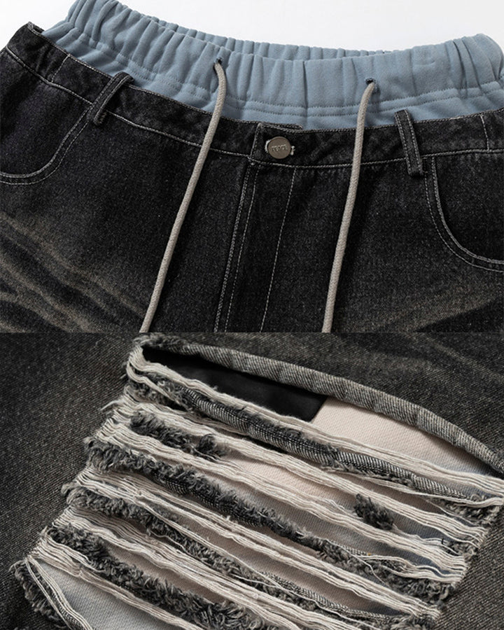 Faux Two-Piece Distressed Casual Pants