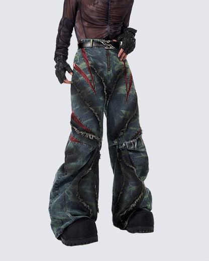 KIIKIO Distressed Ripped Denim Pants – Streetwear with Unique Torn Details