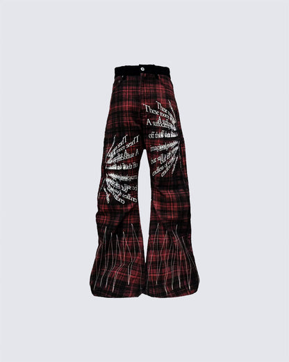 Plaid Frayed Patchwork Printed Pants