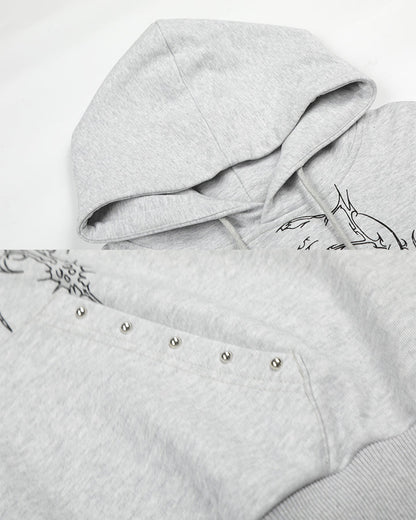 Gothic Cross Graphic Studded Hoodie