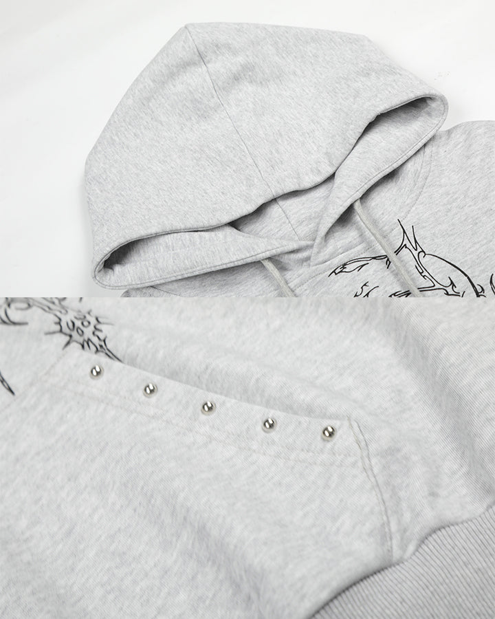 Gothic Cross Graphic Studded Hoodie