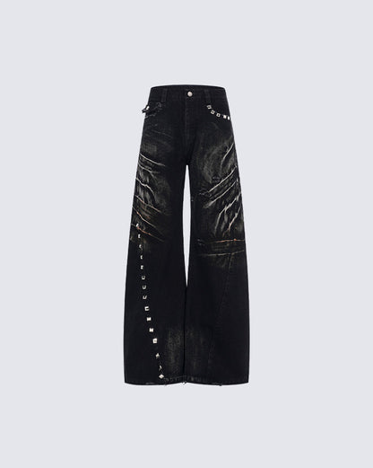 Rivet Detail Wide-Leg Jeans