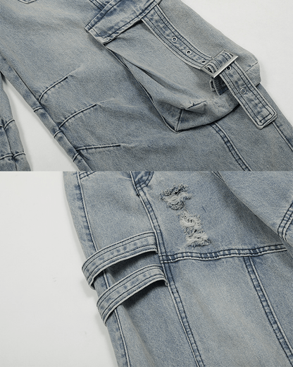 Ripped Denim Cargo Pants – Street Style