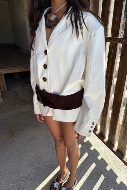 Frankie Boxy Linen Blazer in Cream