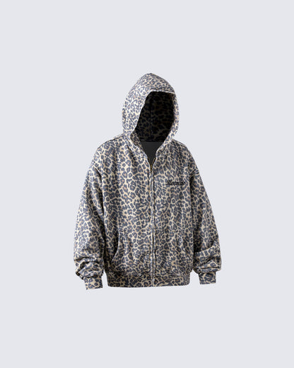 Leopard Print Zip-Up Hoodie
