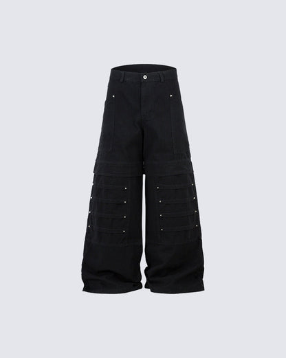 Riveted Pleated Wide-Leg Pants