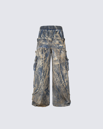 Distressed Cargo Wide-Leg Jeans