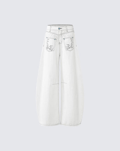 Autumn Winter Embroidered Loose Floor-Length Jeans