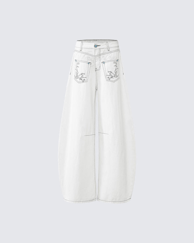 Autumn Winter Embroidered Loose Floor-Length Jeans