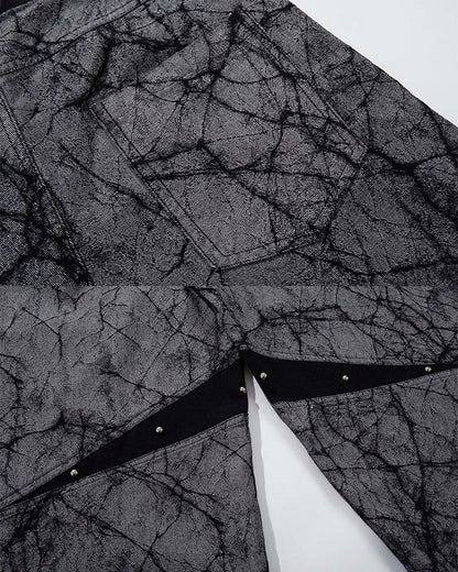 Creative Crack-Pattern Heavy Wide-Leg Pants