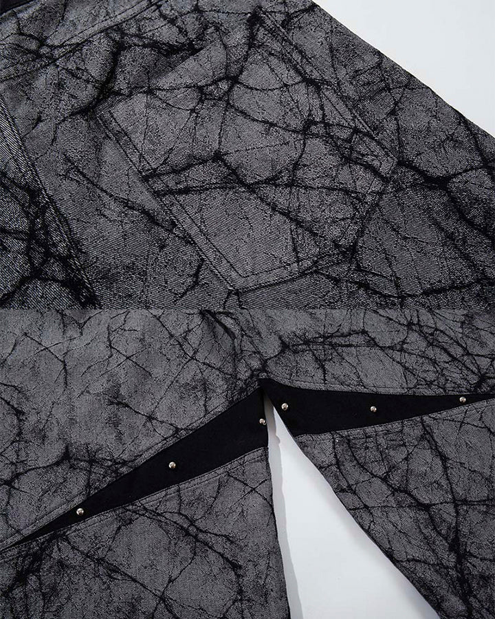 Creative Crack-Pattern Heavy Wide-Leg Pants