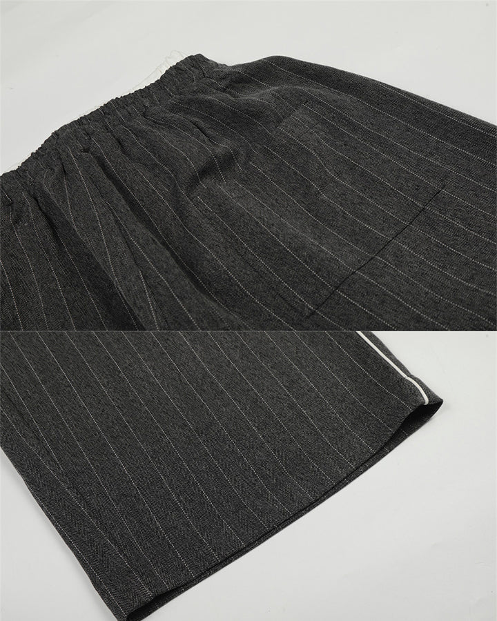 Pinstripe Drawstring Wide-Leg Pants