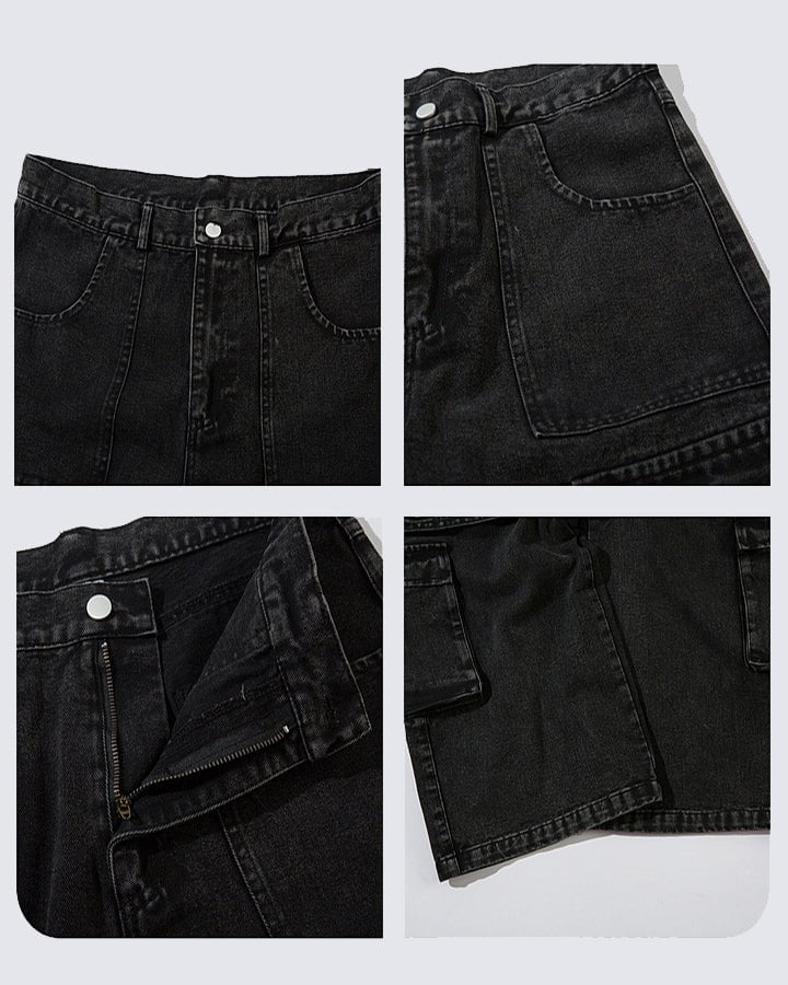 Black Wide-Leg Cargo Pants with Metal Grommets