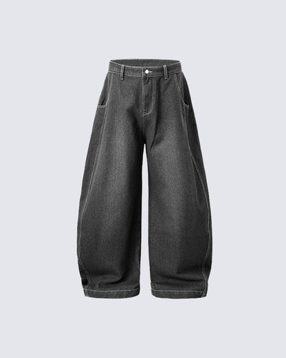 Baggy Washed Denim Scimitar Pants