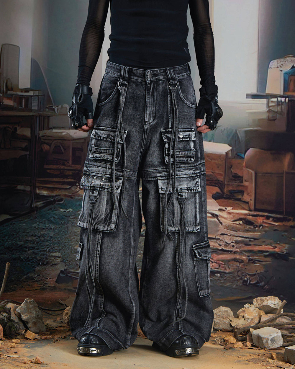 Vintage Multi-Pocket Denim Cargo Pants