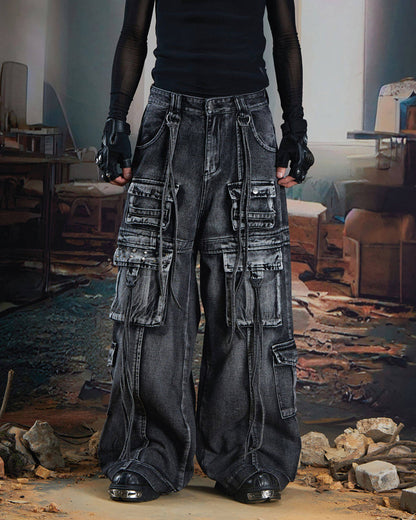Vintage Multi-Pocket Denim Cargo Pants