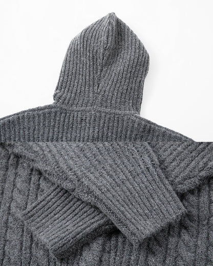 Hooded Cable Knit Streetwear Sweatshirt