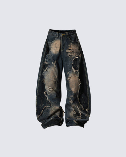 Deconstructed Washed Patchwork Blade-Cut Jeans