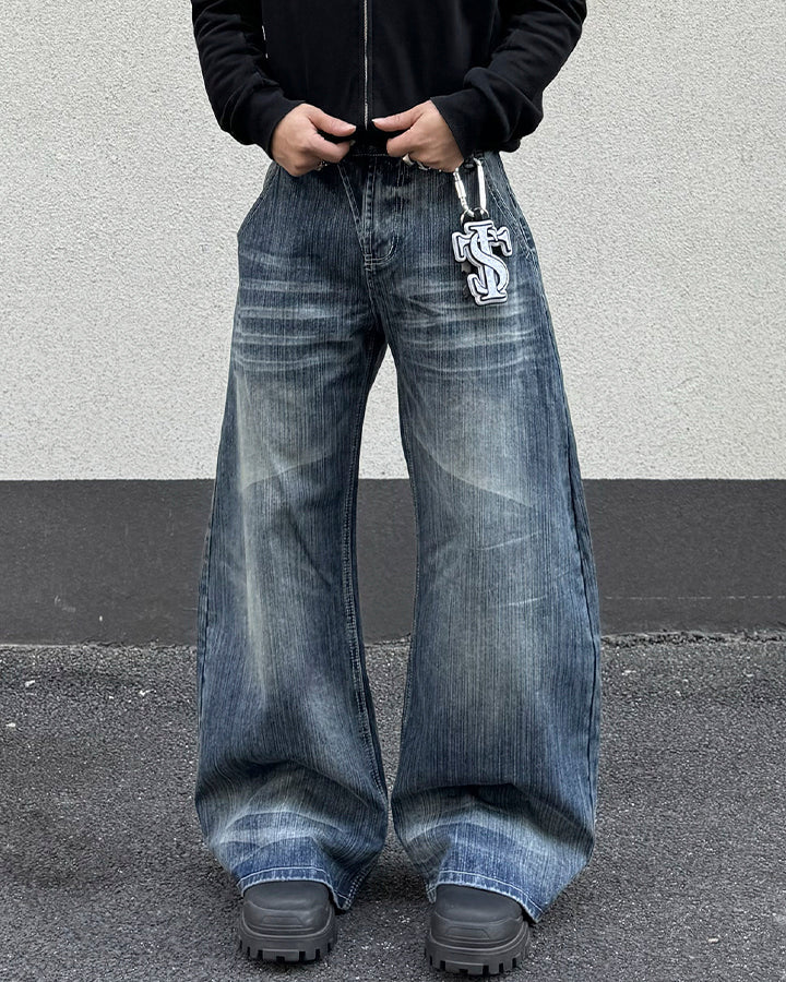 Washed Whisker Wide-Leg Jeans