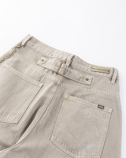 Khaki Wide-Leg Utility Pants