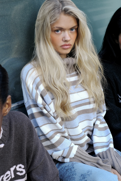 Bella Stripe Roll Neck in Neutral Stripe