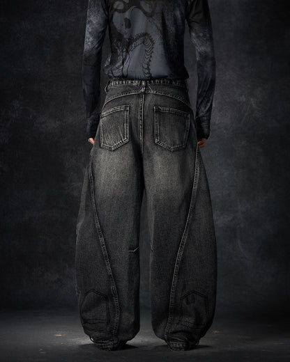 American Avant-Garde Distressed Letter Wide-Leg Jeans