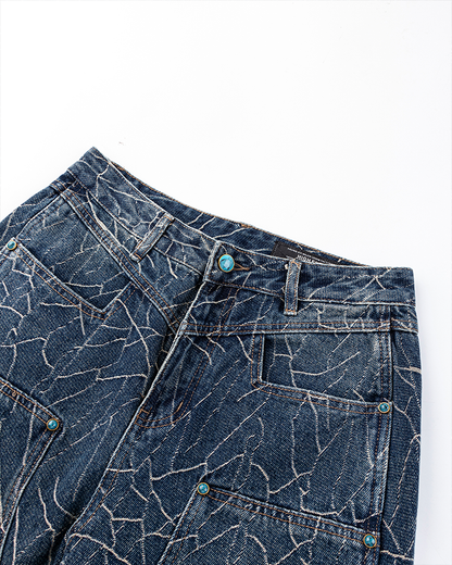 Cracked Wash Wide-Leg Jeans