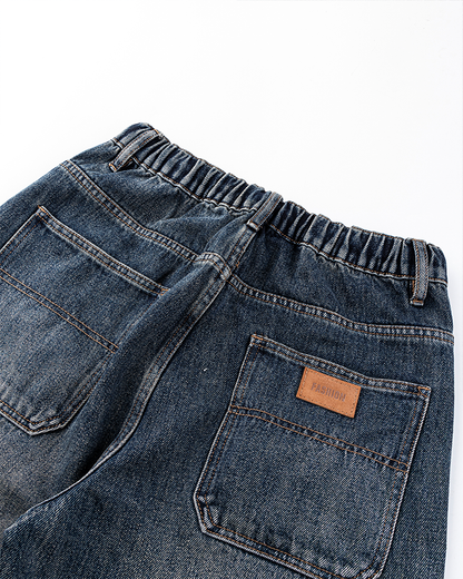 Zip-Off Panel Wide-Leg Denim Pants
