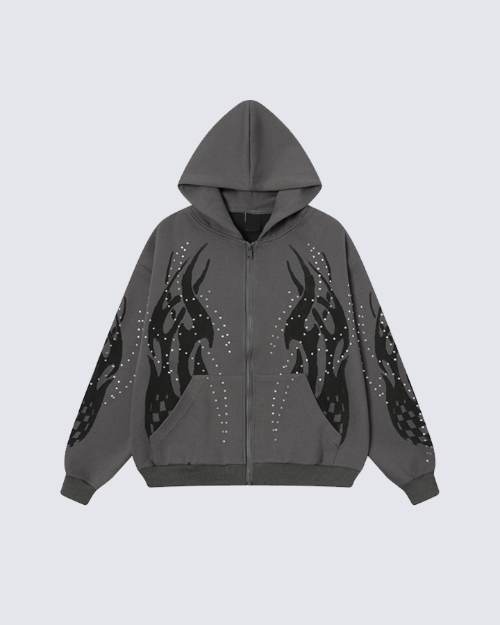 Rhinestone Flame Graphic Hoodie