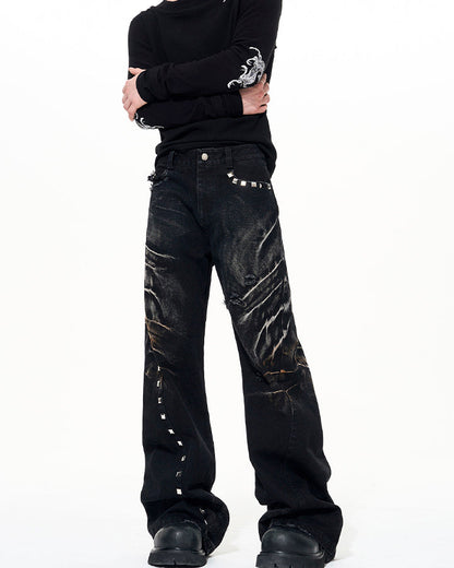 Rivet Detail Wide-Leg Jeans