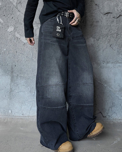 Deconstructed Patchwork Raw-Edge Wide-Leg Pants
