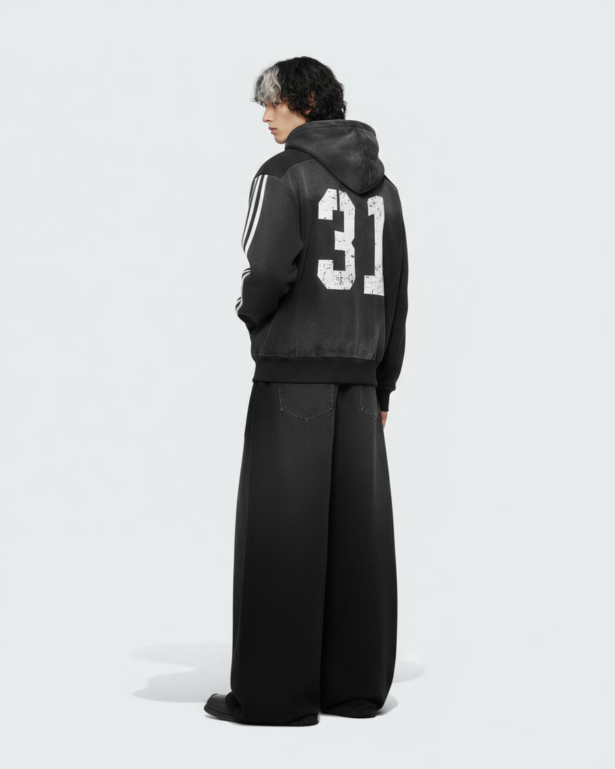 Vintage Loose Fit Distressed Wide-Leg Scimitar Sweatpants