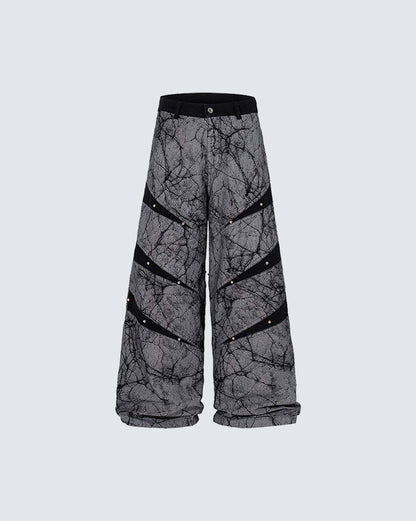 Creative Crack-Pattern Heavy Wide-Leg Pants