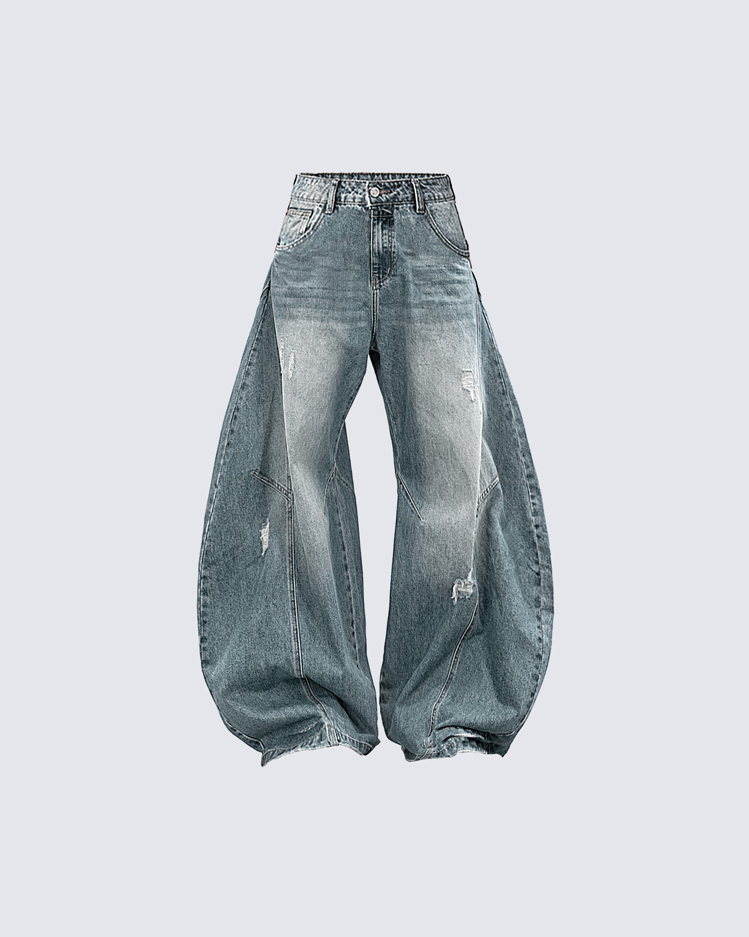 Pleated Blade-Cut Washed Jeans