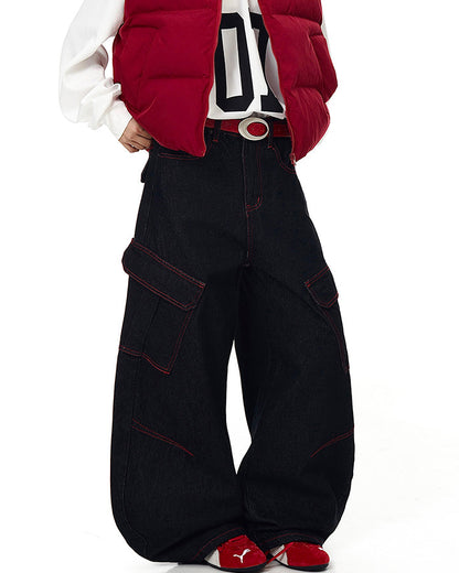 American Vintage Contrast Stitch Washed Denim Jeans