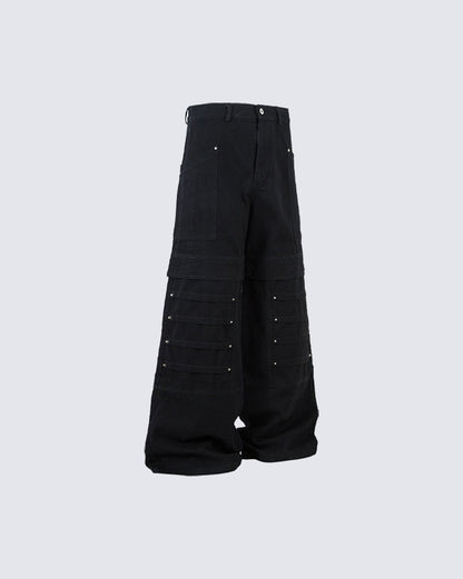 Riveted Pleated Wide-Leg Pants