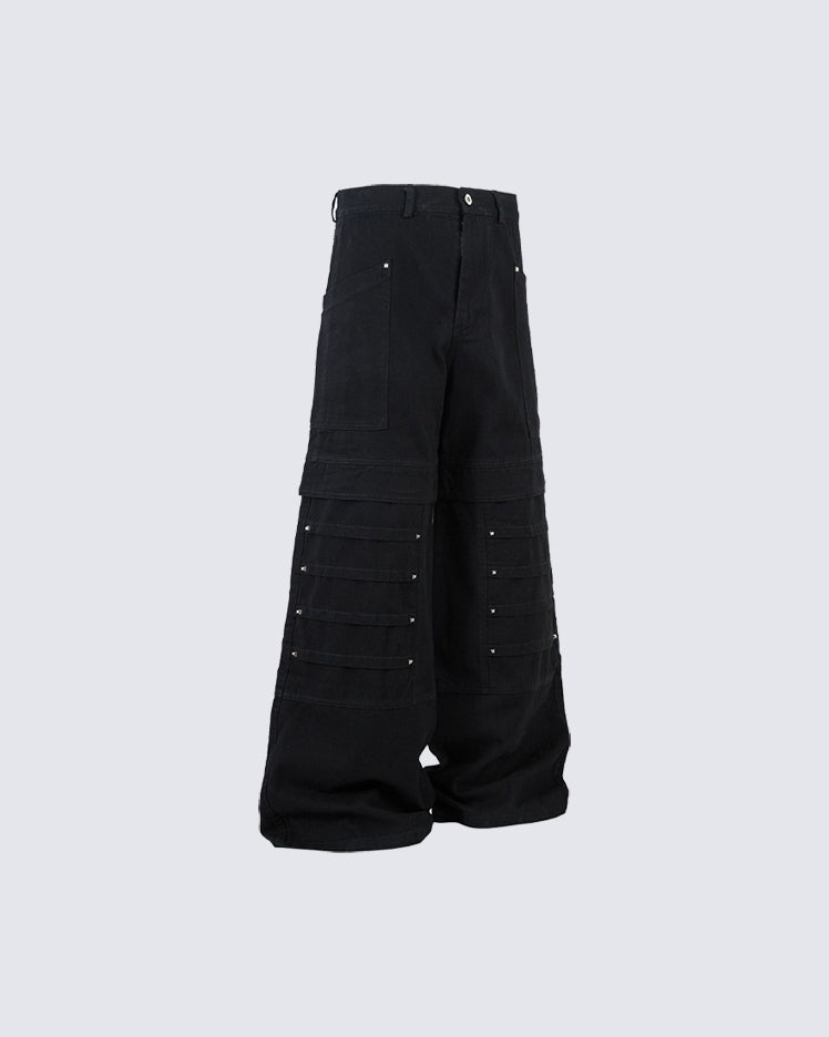 Riveted Pleated Wide-Leg Pants