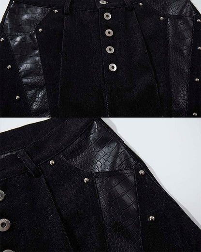 Riveted Panel Washed Denim Pants