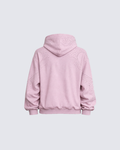 Rhinestone Hand Heart Zip-Up Hoodie