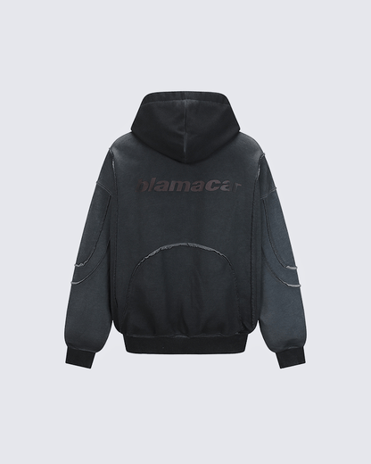 Paneled Stitch Line Zip-Up Hoodie