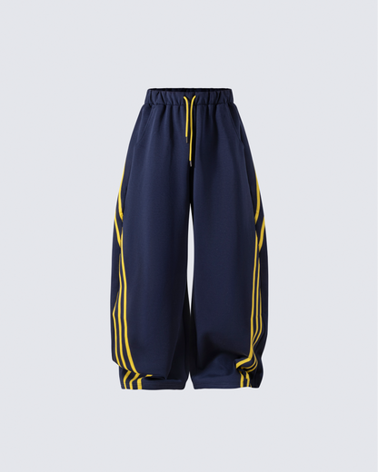 Wide-Leg Contrast Stripe Track Pants