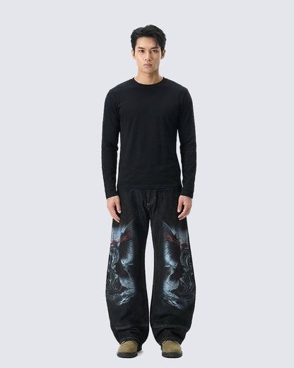 Heavywash Streetwear Wide-Leg Denim Pants