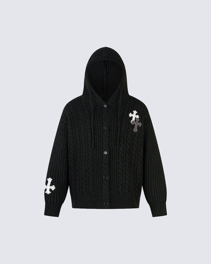 Hooded Cable Knit Streetwear Sweatshirt